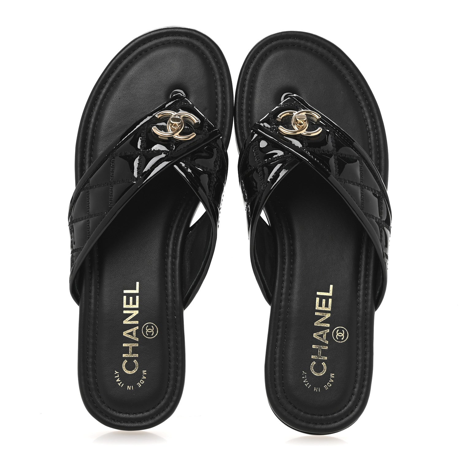 Chanel Patent Quilted CC Sandals 37.5 Black 2 of 10