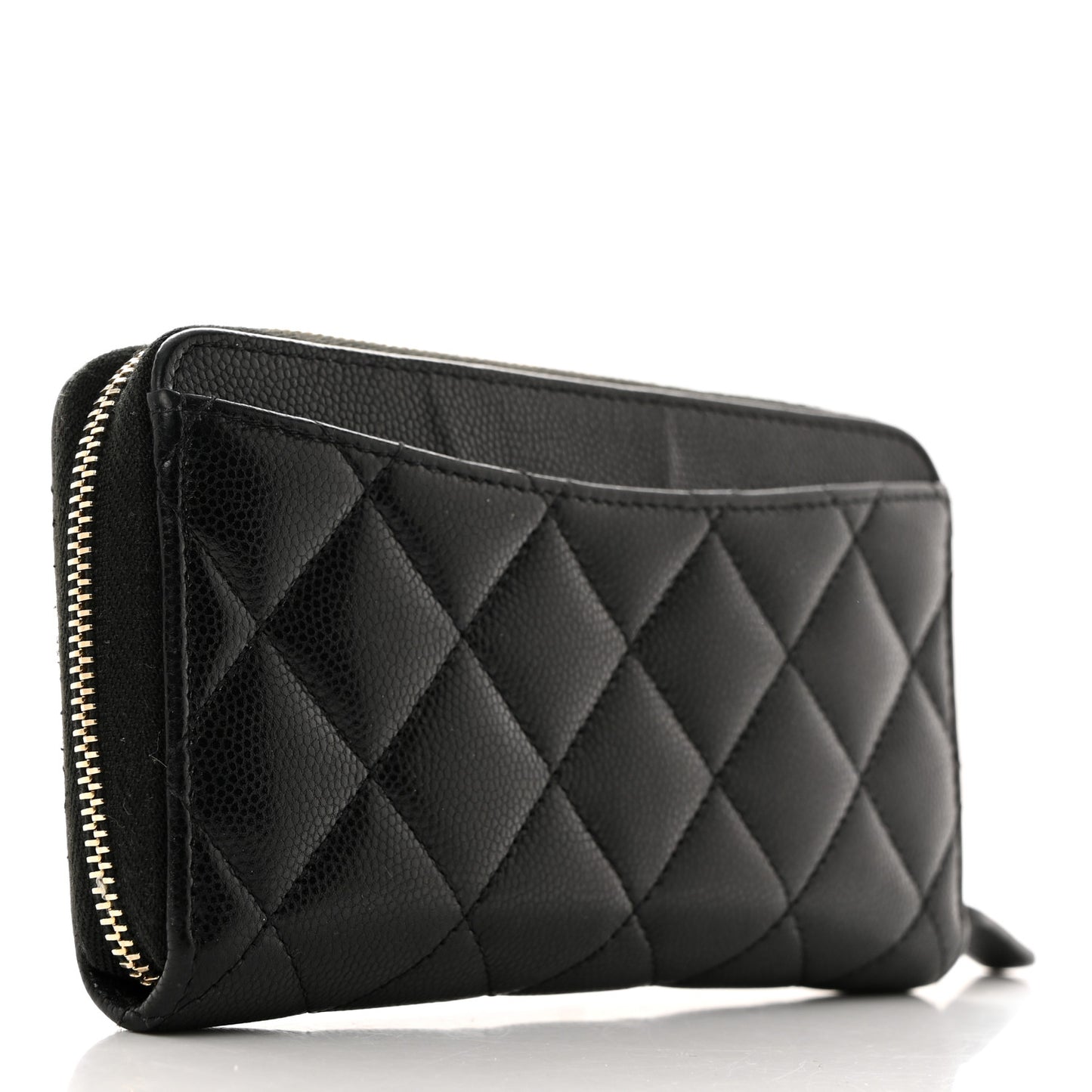 Caviar Quilted Medium Zip Around Wallet Black