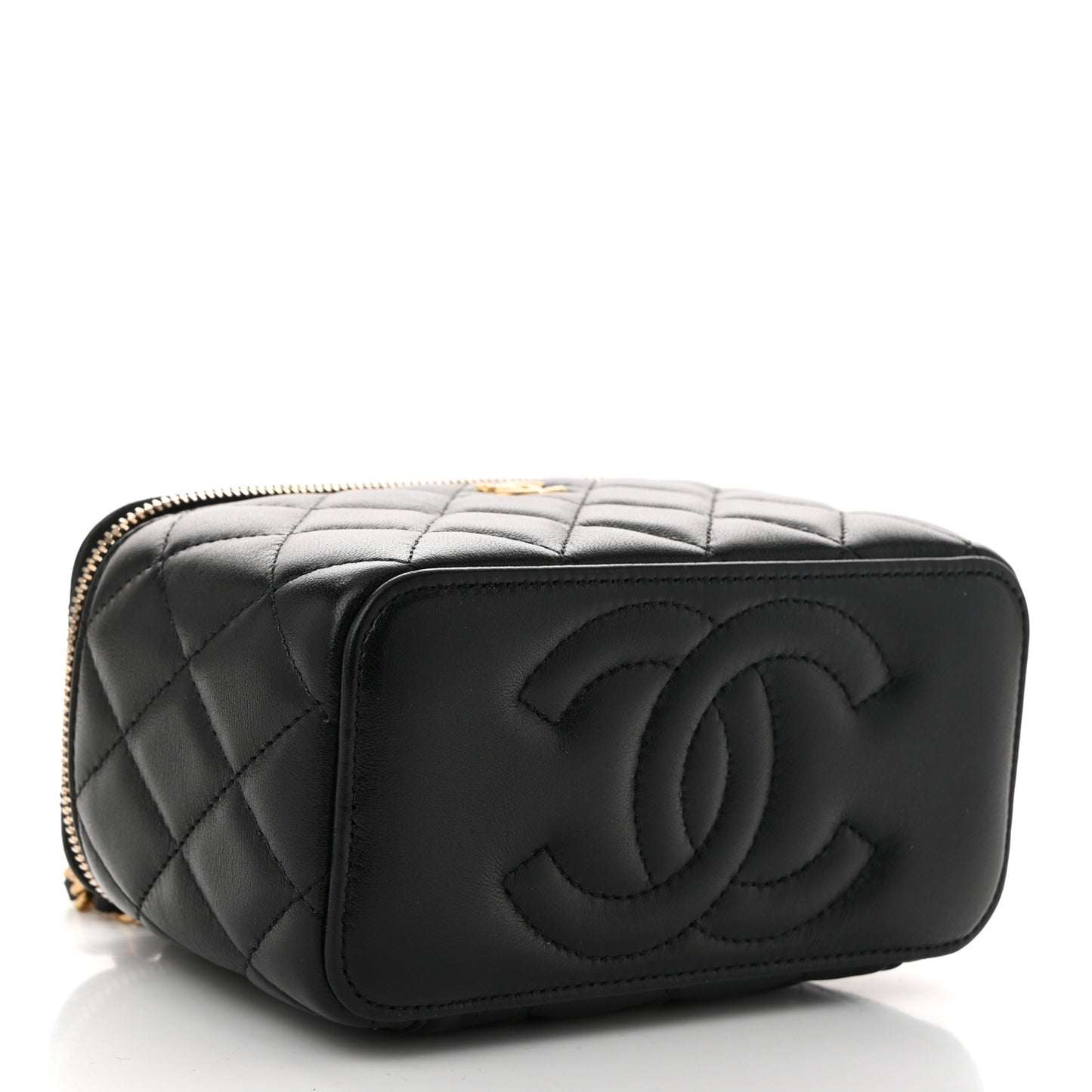 Lambskin Quilted Pearl Crush Small Vanity Case With Chain Black