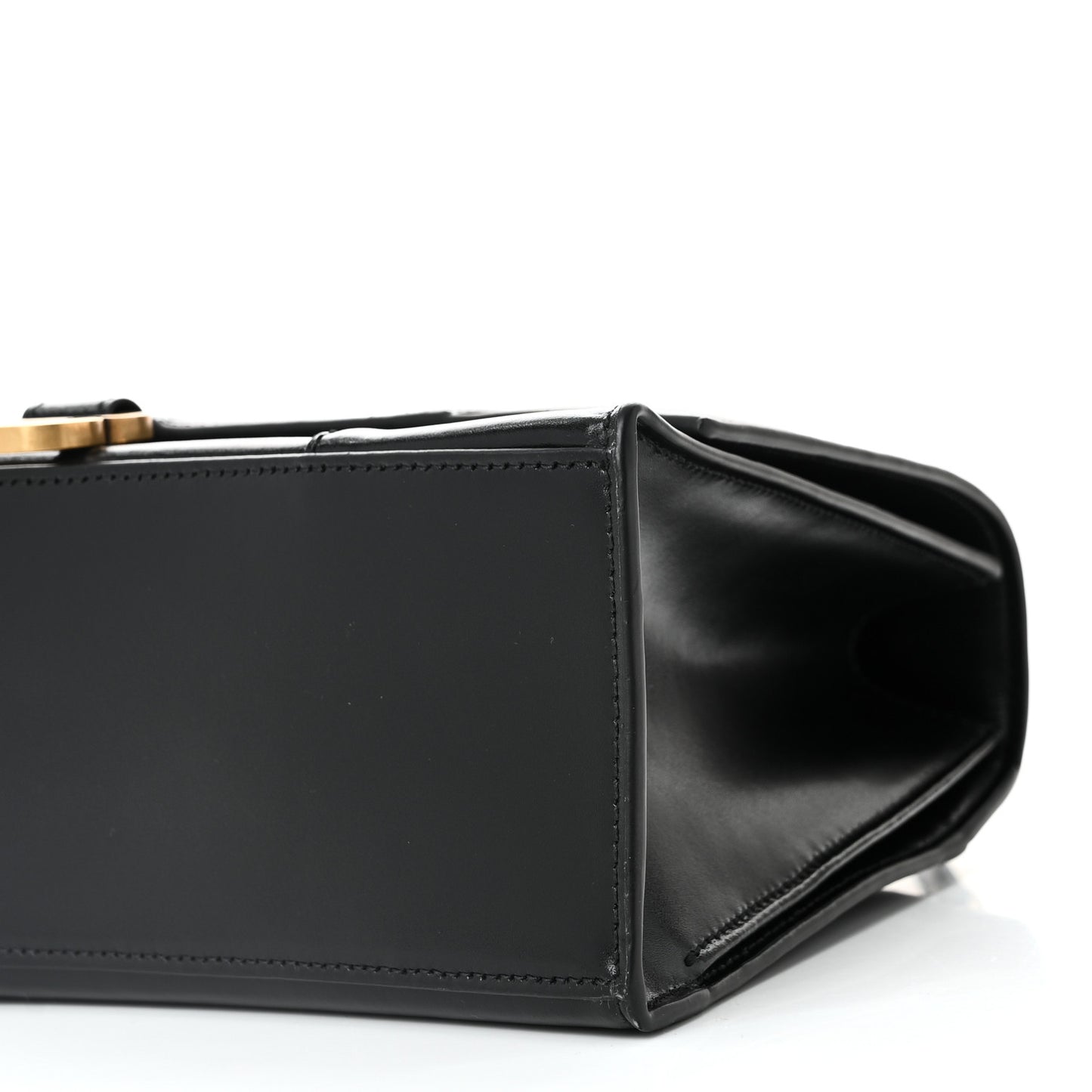 Shiny Box Calfskin Medium Hourglass Top Handle Bag Black