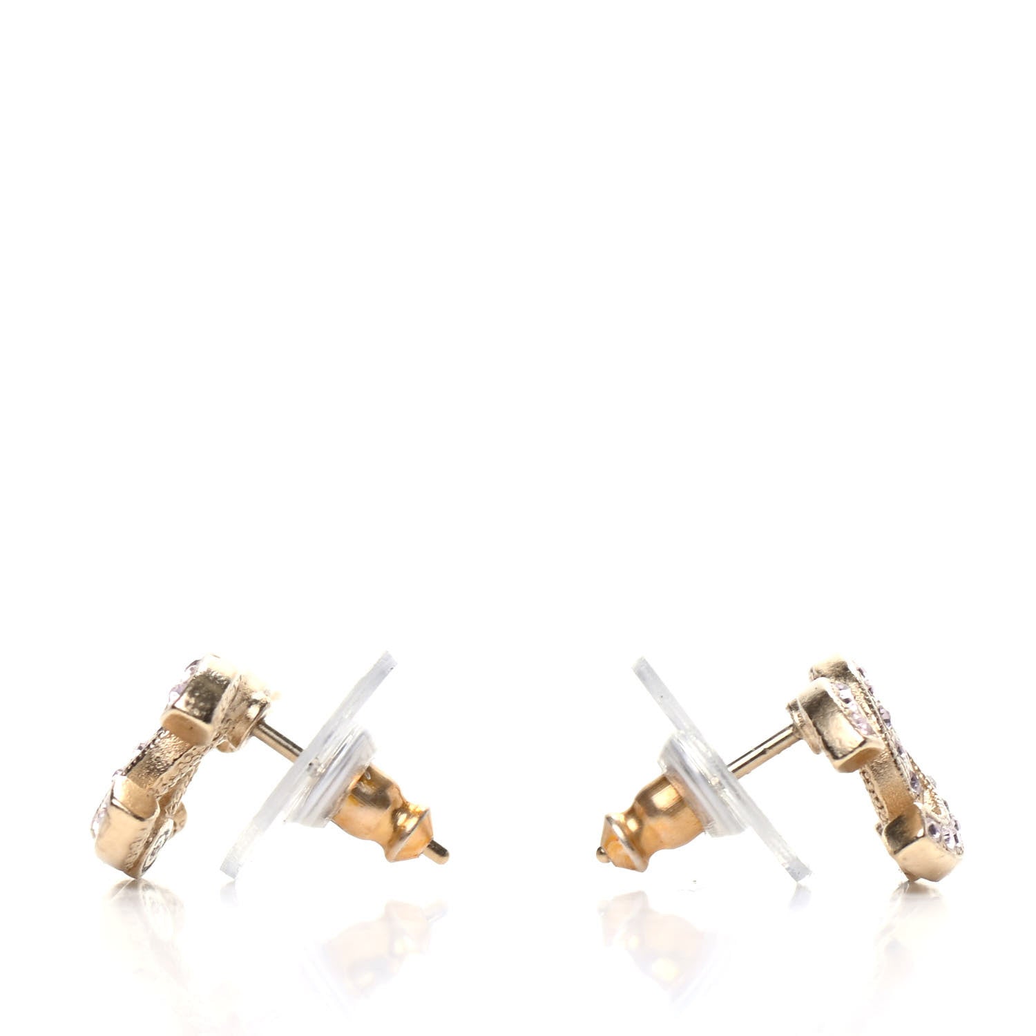Chanel Crystal Timeless CC Earrings Gold Light Purple 3 of 5