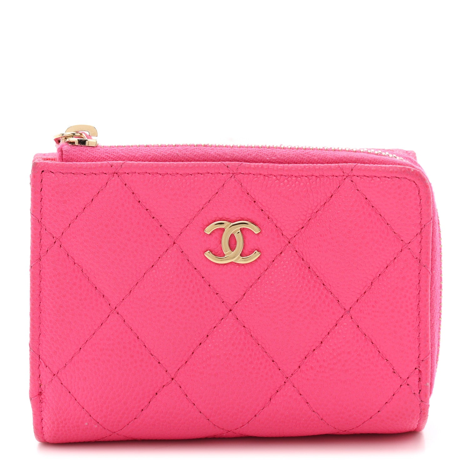 Chanel Caviar Quilted CC Zip Compact Trifold Wallet Pink 1 of 8