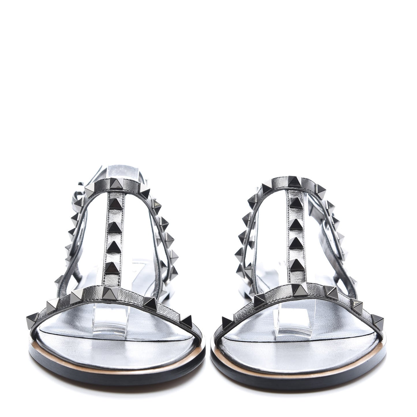 Metallic Nappa Rockstud T-Strap Slingback Flat Sandals 39 Rutenio