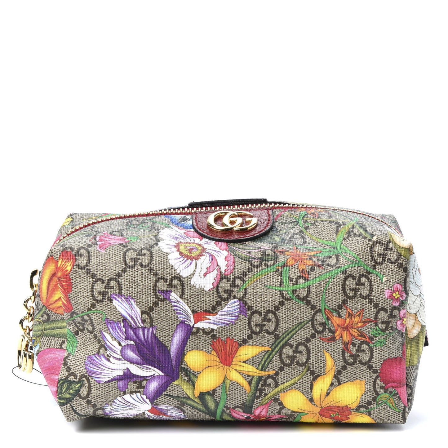 Soft GG Supreme Monogram Flora Calfskin Medium Ophidia Cosmetic Case Beige Ebony Multicolor Rosso