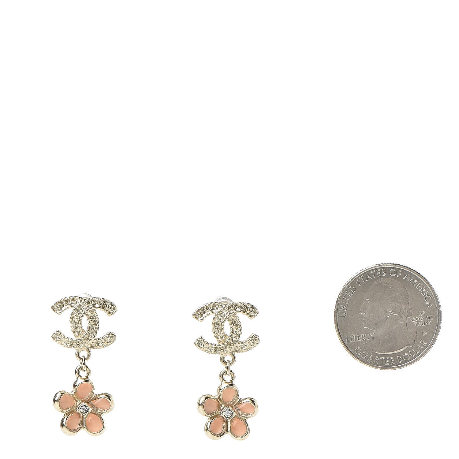Chanel Resin Crystal CC Camellia Drop Earrings Gold Beige 2 of 5
