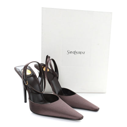 Saint Laurent Silk Satin Aimee 110 Slingback Pumps 38 Black Brown 10 of 11
