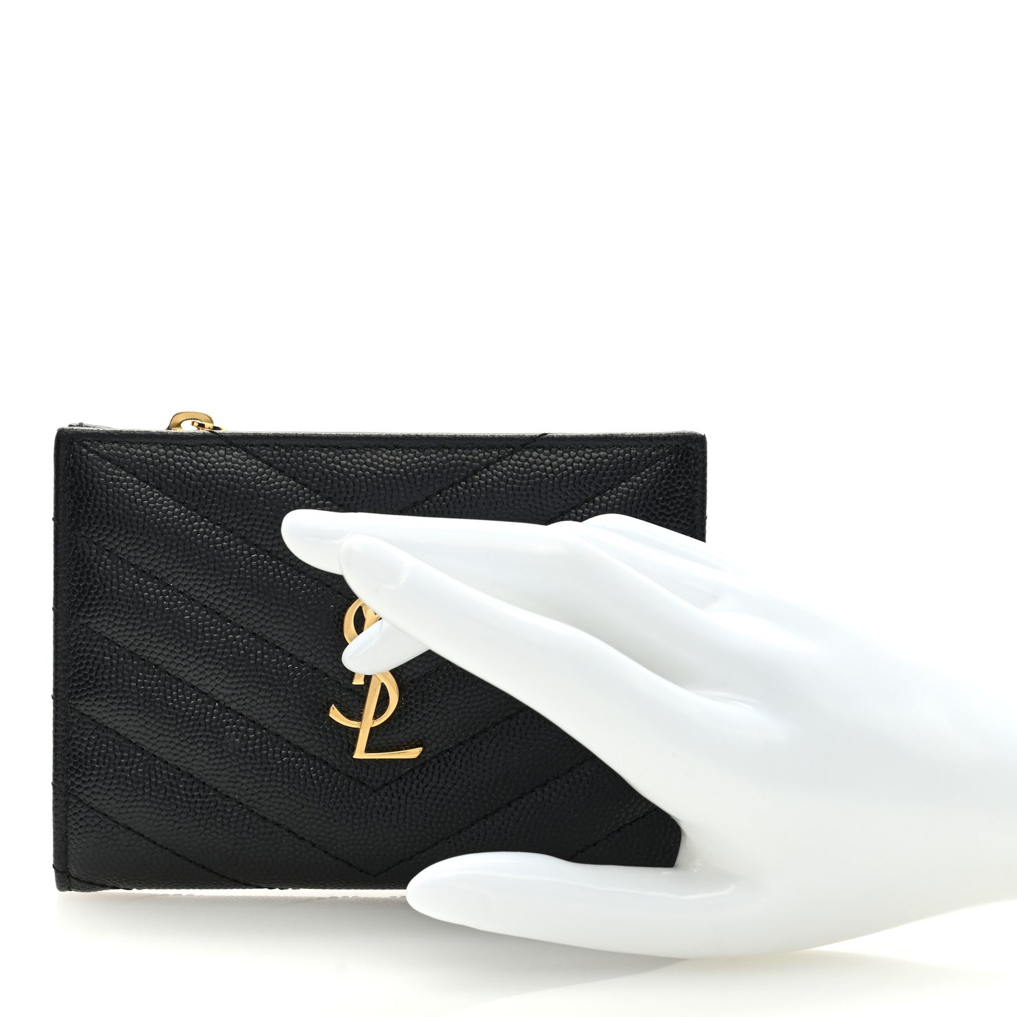 Grain De Poudre Matelasse Chevron Monogram Zipped Two-Part Wallet Black