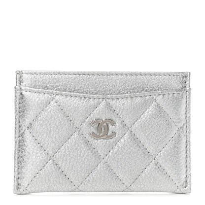 Chanel Metallic Goatskin Quilted CC Card Holder Silver 1 of 9