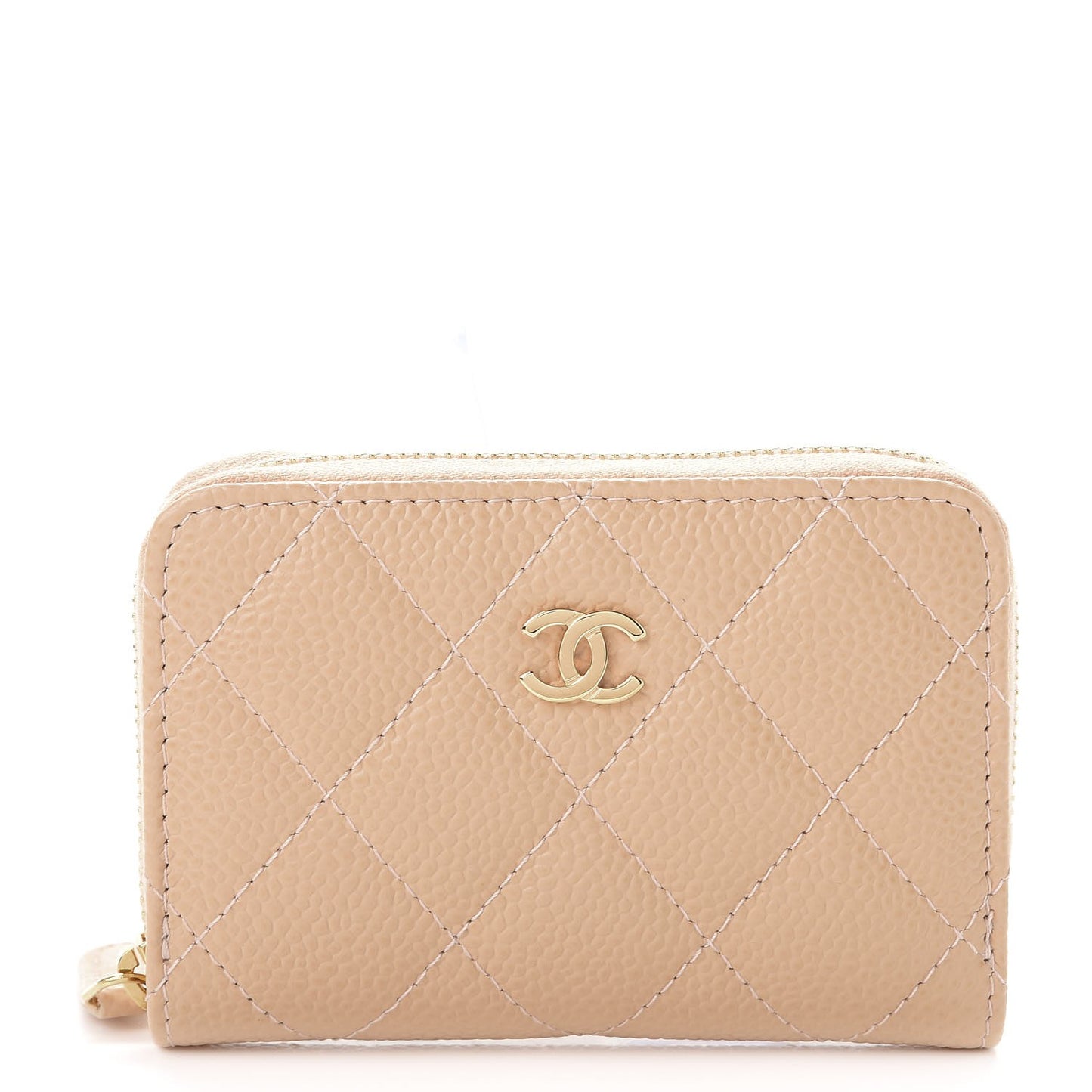 Caviar Quilted Zip Around Coin Purse Beige Clair