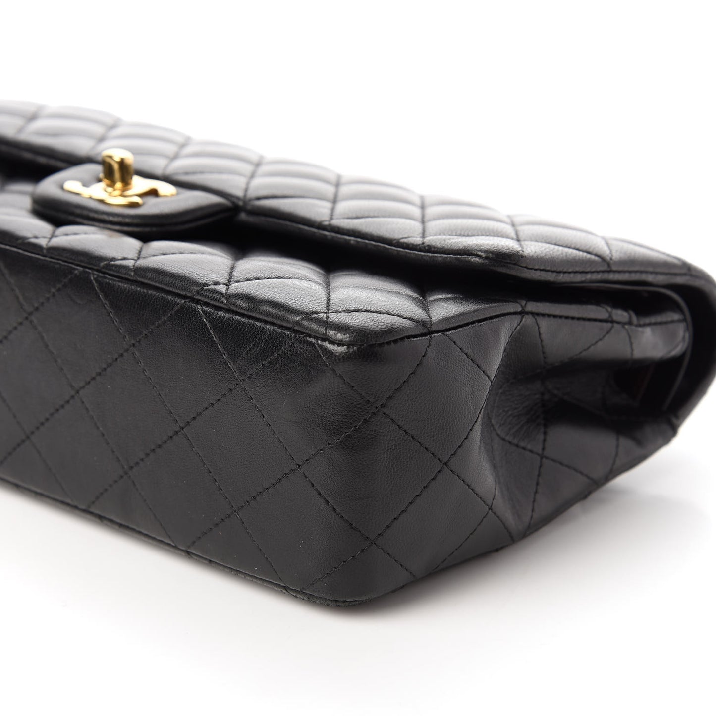 Lambskin Quilted Medium Double Flap Black