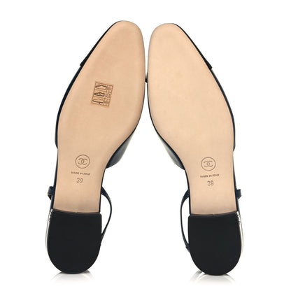 Chanel Goatskin Grosgrain Cap Toe CC Slingback Sandals 39 Navy Black 5 of 9