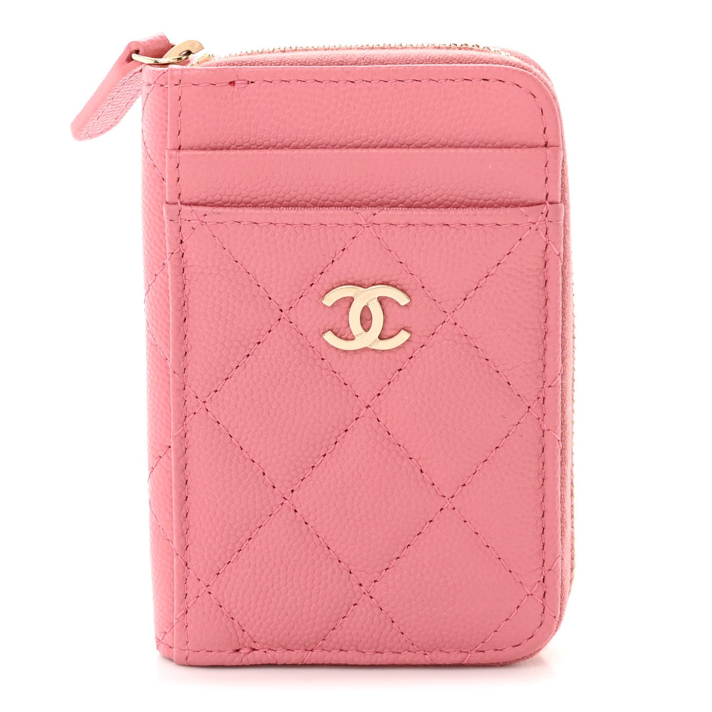 Caviar Quilted Zip Card Holder Pink