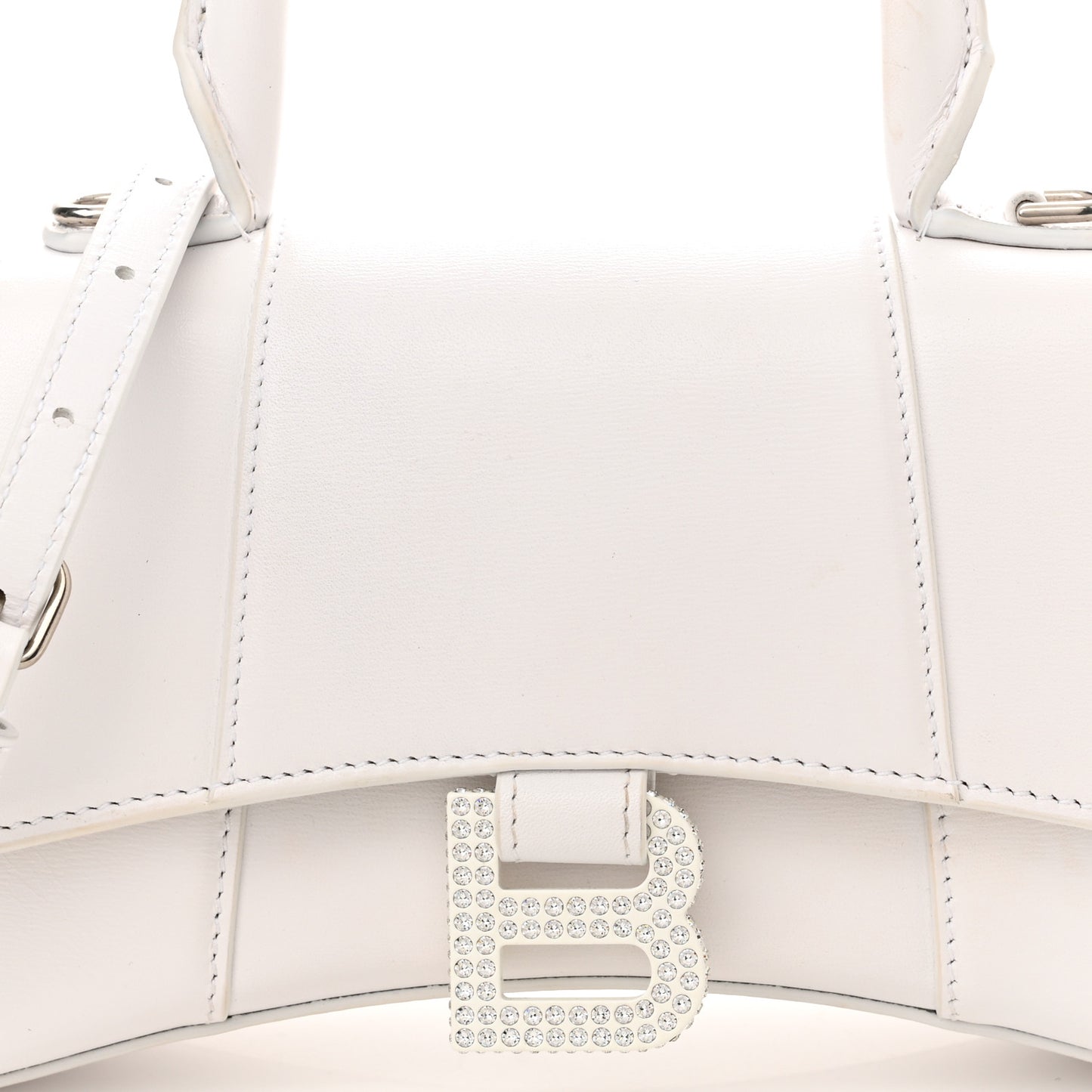 Shiny Box Calfskin Strass Hourglass Top Handle Bag XS White