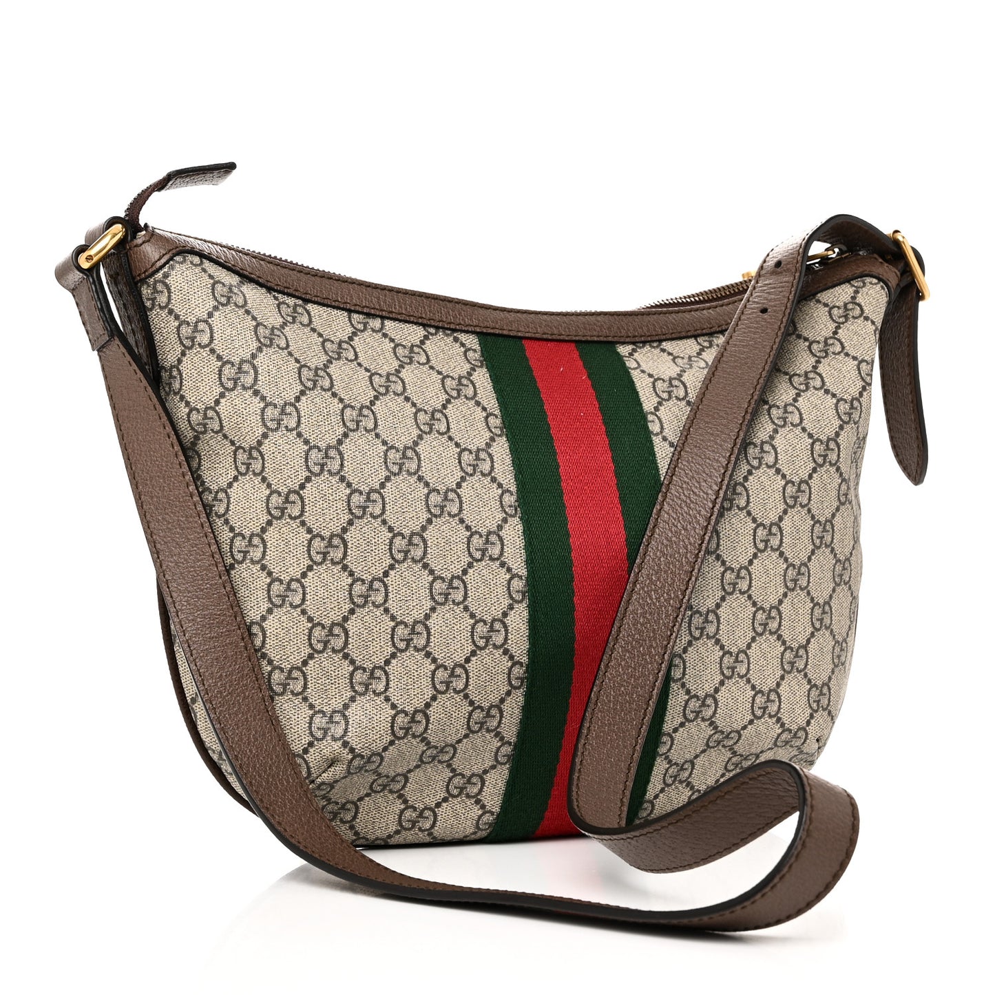 GG Supreme Monogram Web Small Ophidia Half Moon Hobo Brown