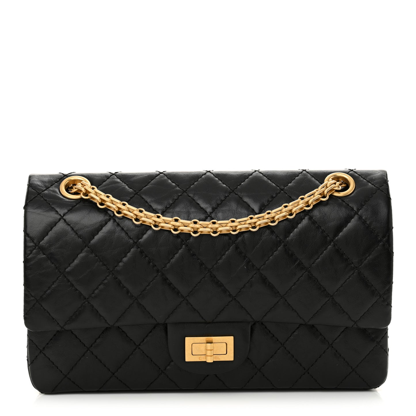 Aged Calfskin Quilted 2.55 Reissue 225 Flap Black