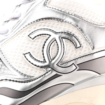 Chanel Fabric Laminated Calfskin Stretch CC Sneakers 41 White Silver 11 of 11