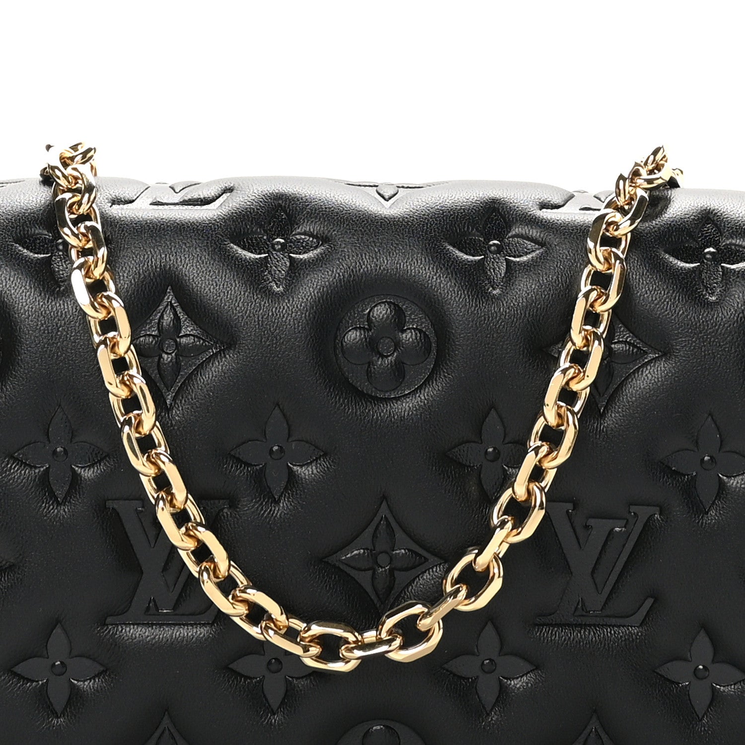 Louis Vuitton Lambskin Embossed Monogram Pochette Coussin Black 7 of 10