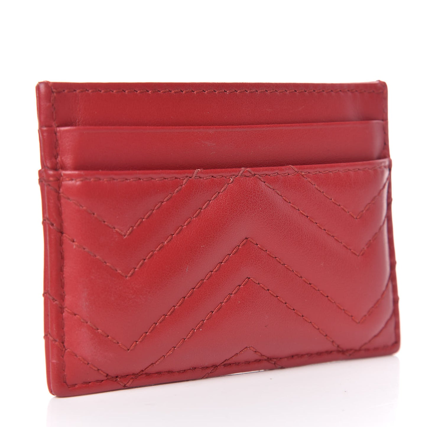 Calfskin Matelasse GG Marmont Card Holder Hibiscus Red