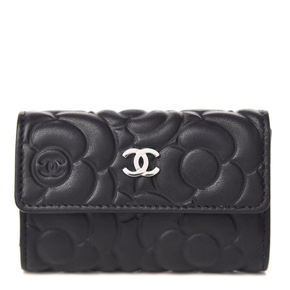 Chanel Goatskin Camellia Embossed 4 Key Holder Black 1 of 9