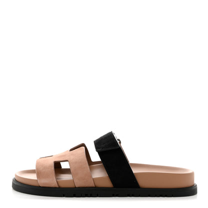 Hermes Suede Goatskin Womens Chypre Sandals 36 Rose Perle Black 1 of 9