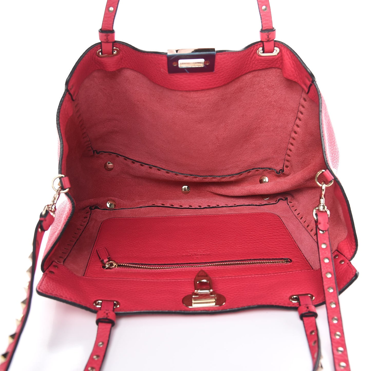 Pebbled Calfskin Medium Rockstud Tote Deep Fuxia
