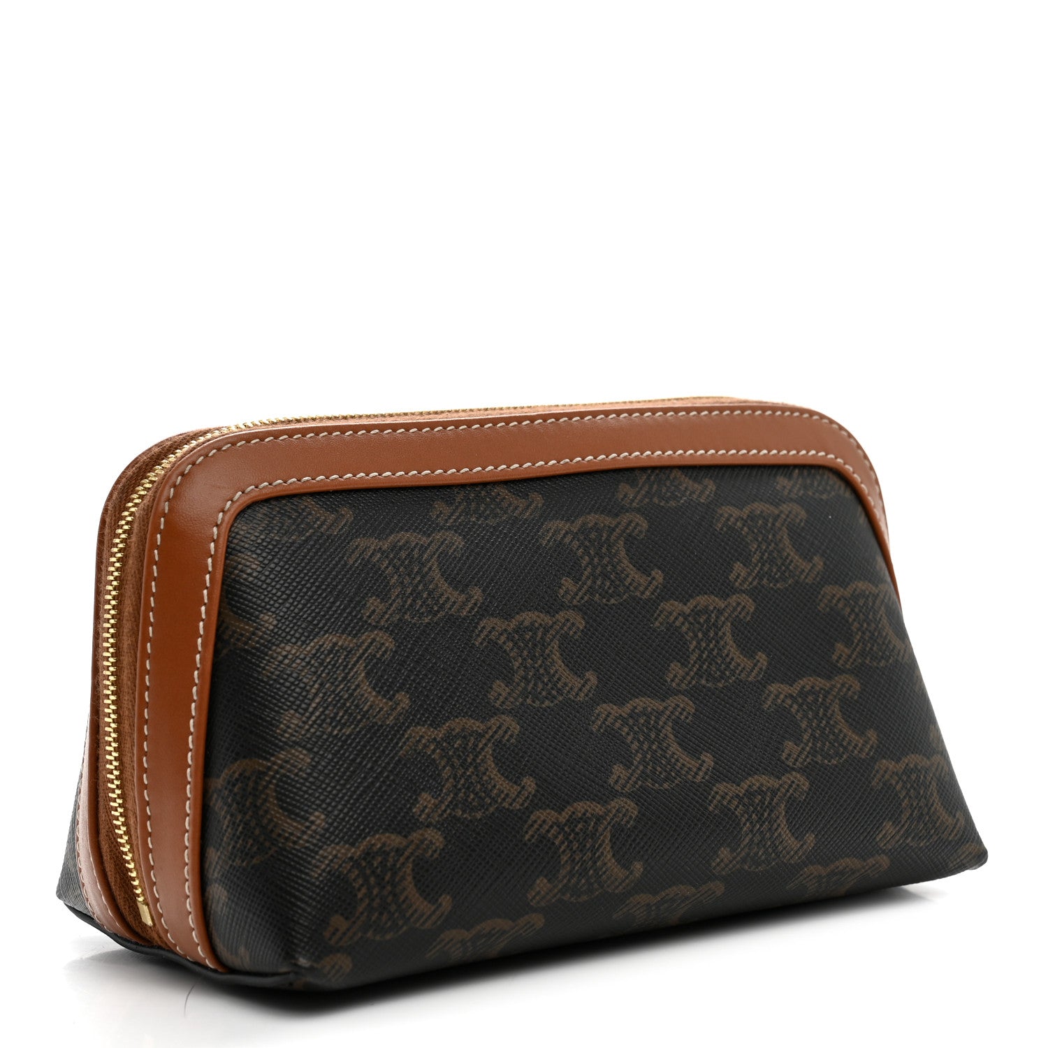Celine Triomphe Canvas Calfskin Small Cosmetic Pouch Tan 3 of 8