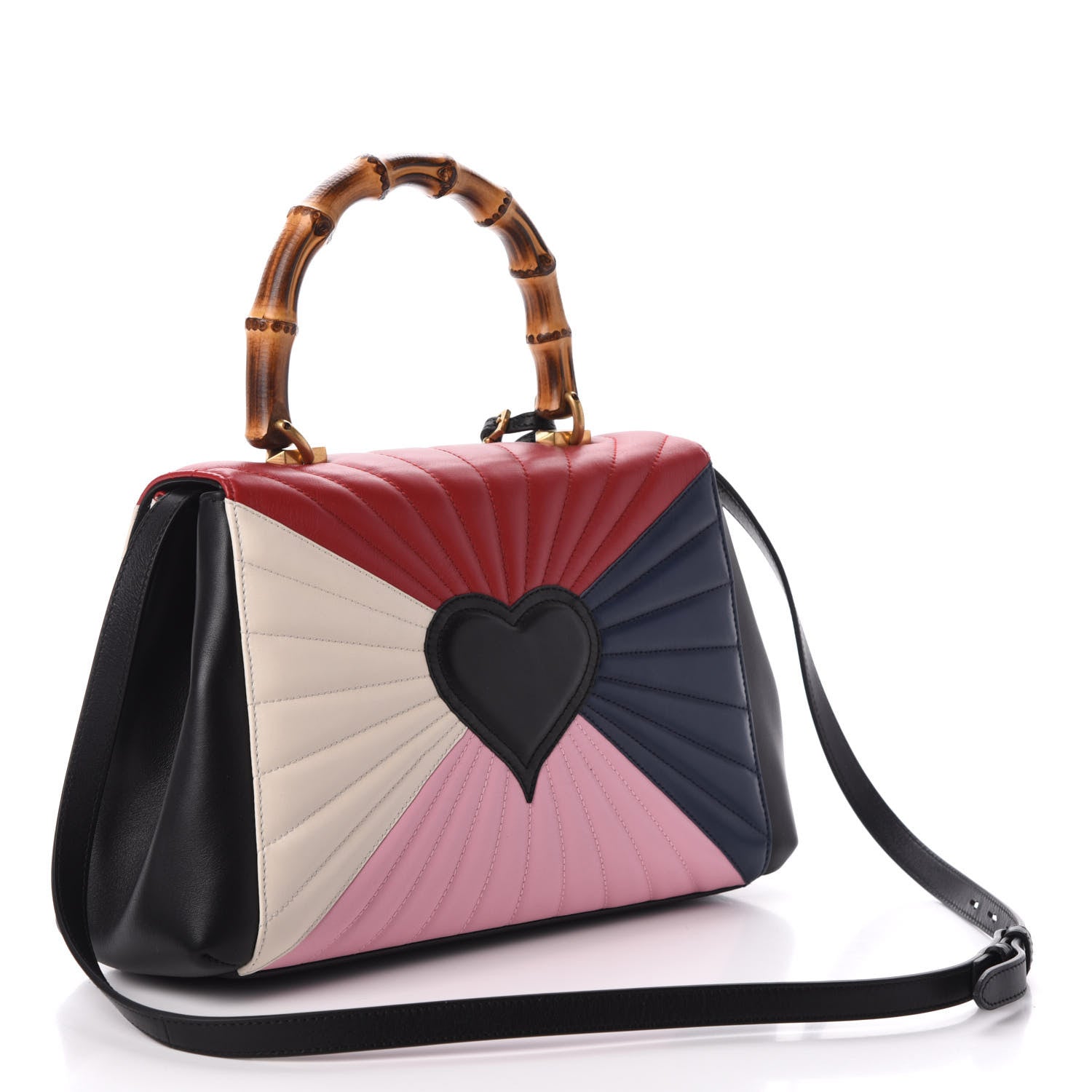 Gucci Calfskin Bamboo Trapuntata Queen Margaret Top Handle Bag Blue Agata Hibiscus Red Mystic White Sugar Pink 3 of 7