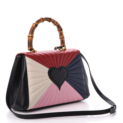 Gucci Calfskin Bamboo Trapuntata Queen Margaret Top Handle Bag Blue Agata Hibiscus Red Mystic White Sugar Pink 3 of 7