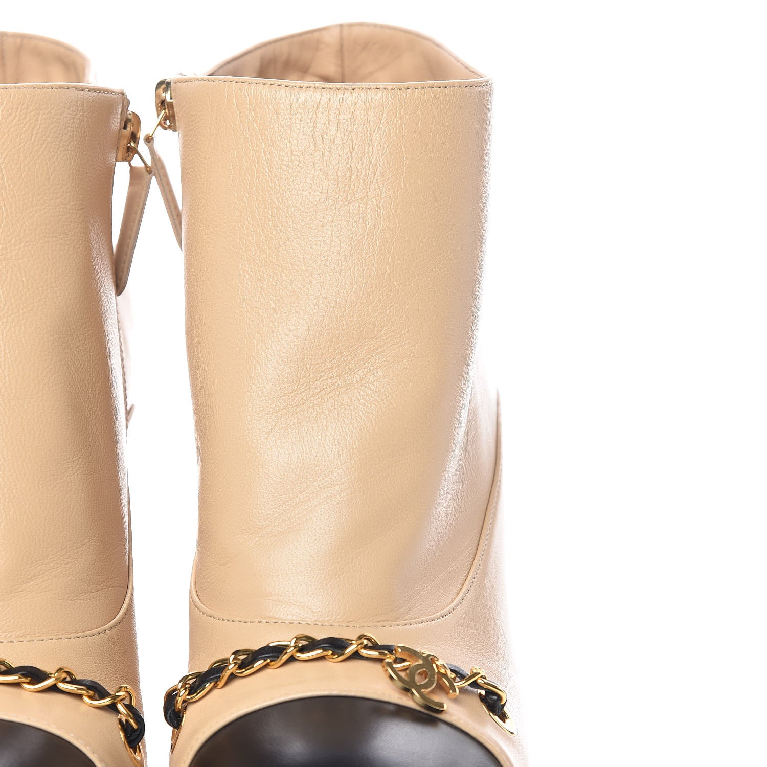 Chanel Lambskin CC Chain Cap Toe Short Boots 38.5 Beige Black 13 of 15