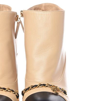 Chanel Lambskin CC Chain Cap Toe Short Boots 38.5 Beige Black 13 of 15