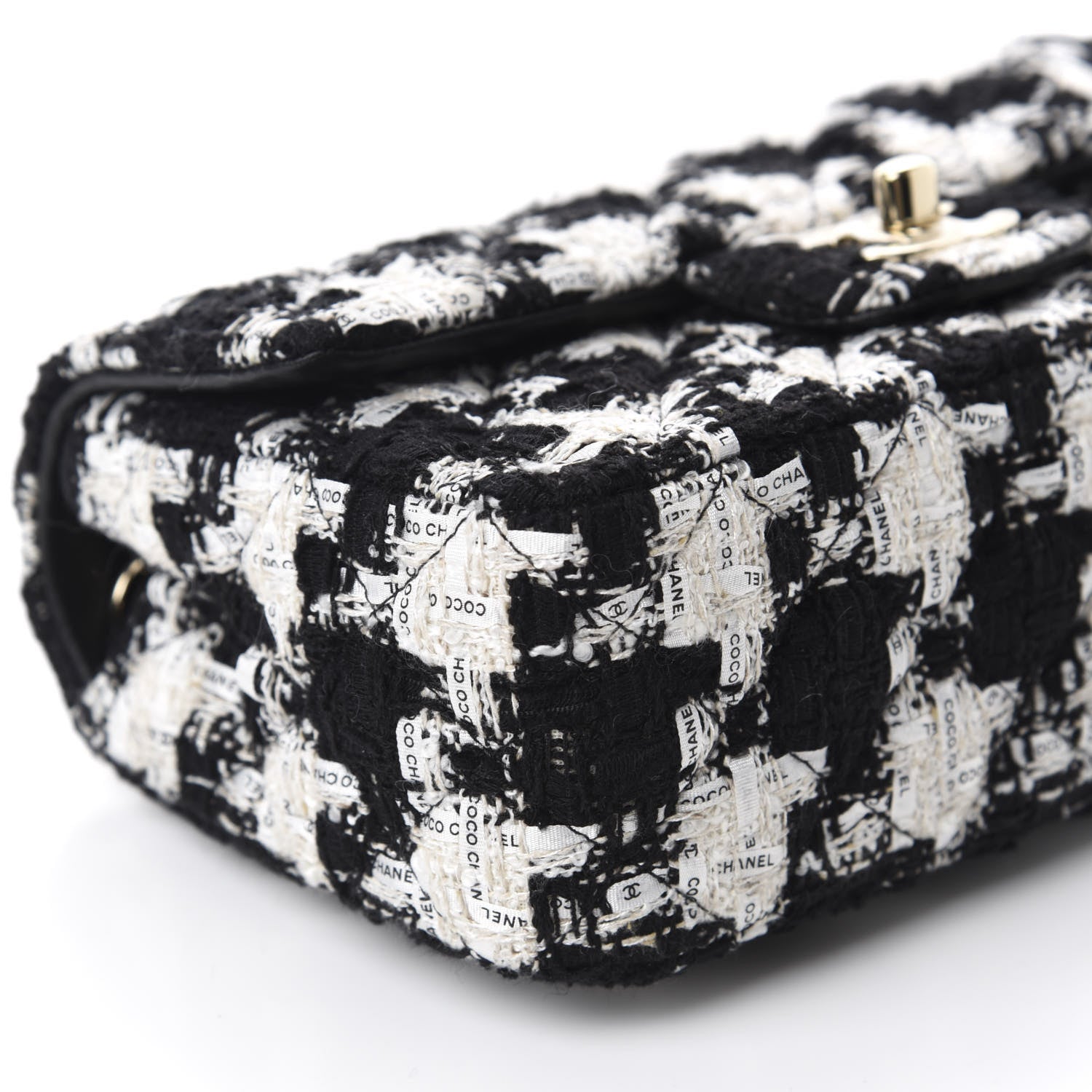 Chanel Tweed Quilted Mini Rectangular Flap Black Ecru White 6 of 10