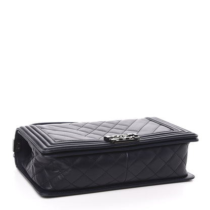Chanel Calfskin Chevron Quilted New Medium Boy Flap Navy Blue 4 of 14
