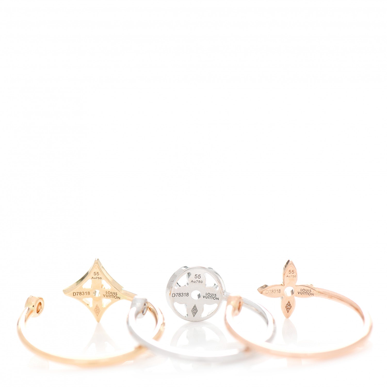 Louis Vuitton 18K Yellow Pink White Gold Diamond Idylle Blossom Ring 3 Set 55 7.25 4 of 5