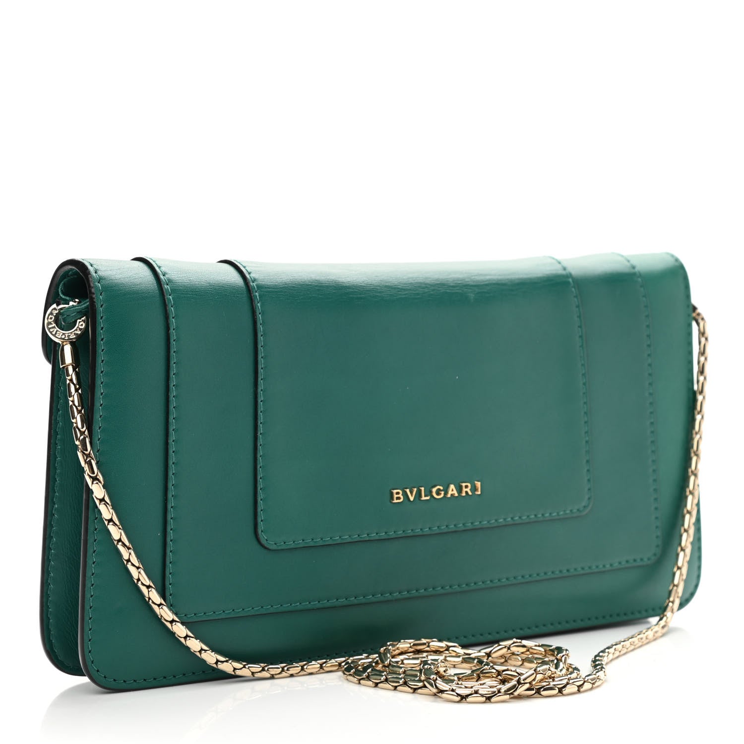 Bulgari Calfskin Serpenti Forever Flap Clutch Emerald Green 2 of 9