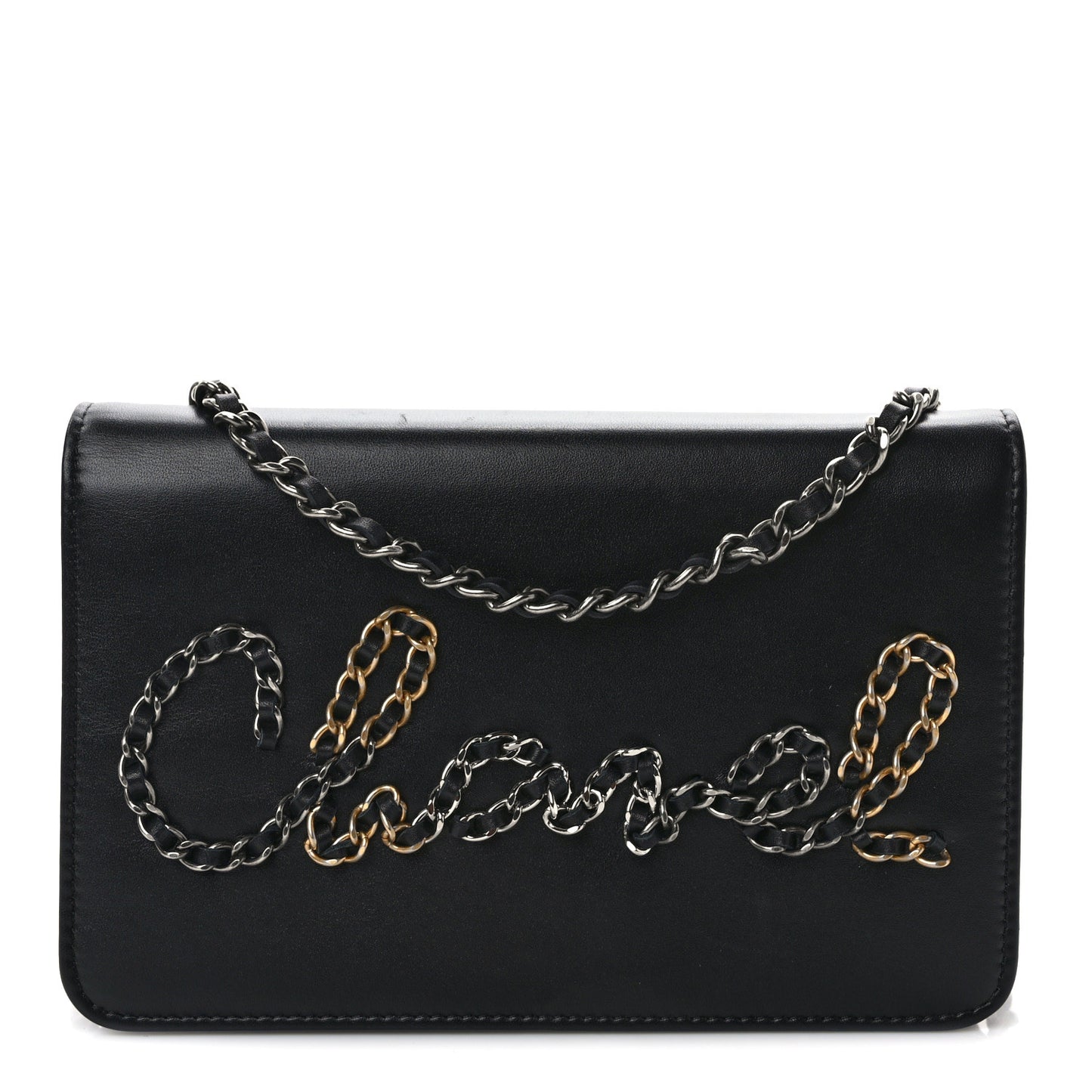 Calfskin Chain 20s Signe Wallet on Chain WOC Black