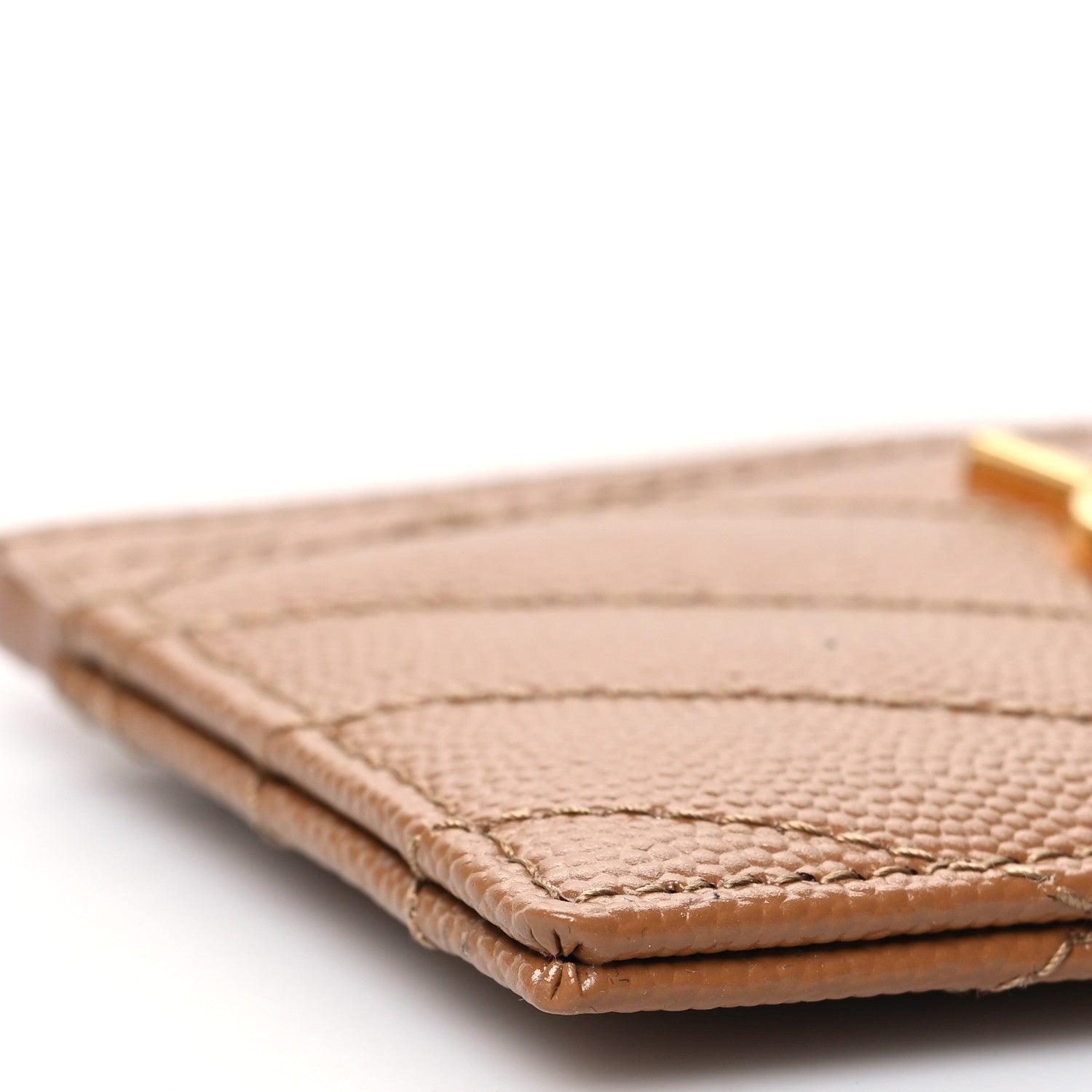 Saint Laurent Grain De Poudre Matelasse Chevron Monogram Credit Card Case Natural Dark 9 of 11