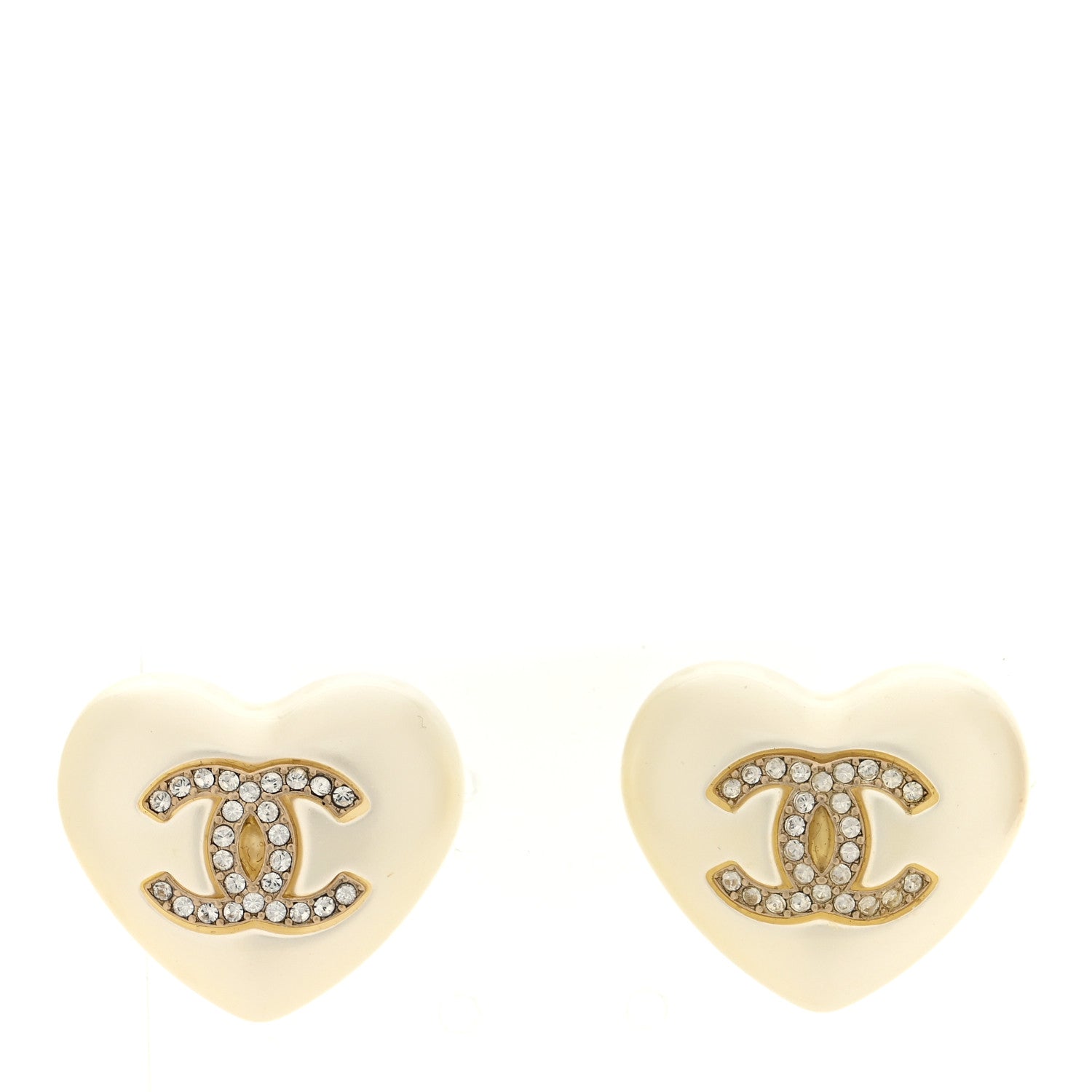 Chanel Pearl Crystal CC Heart Earrings Gold 1 of 5