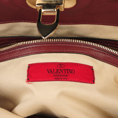 Valentino Garavani Vitello Rockstud Dome Satchel Red 6 of 8
