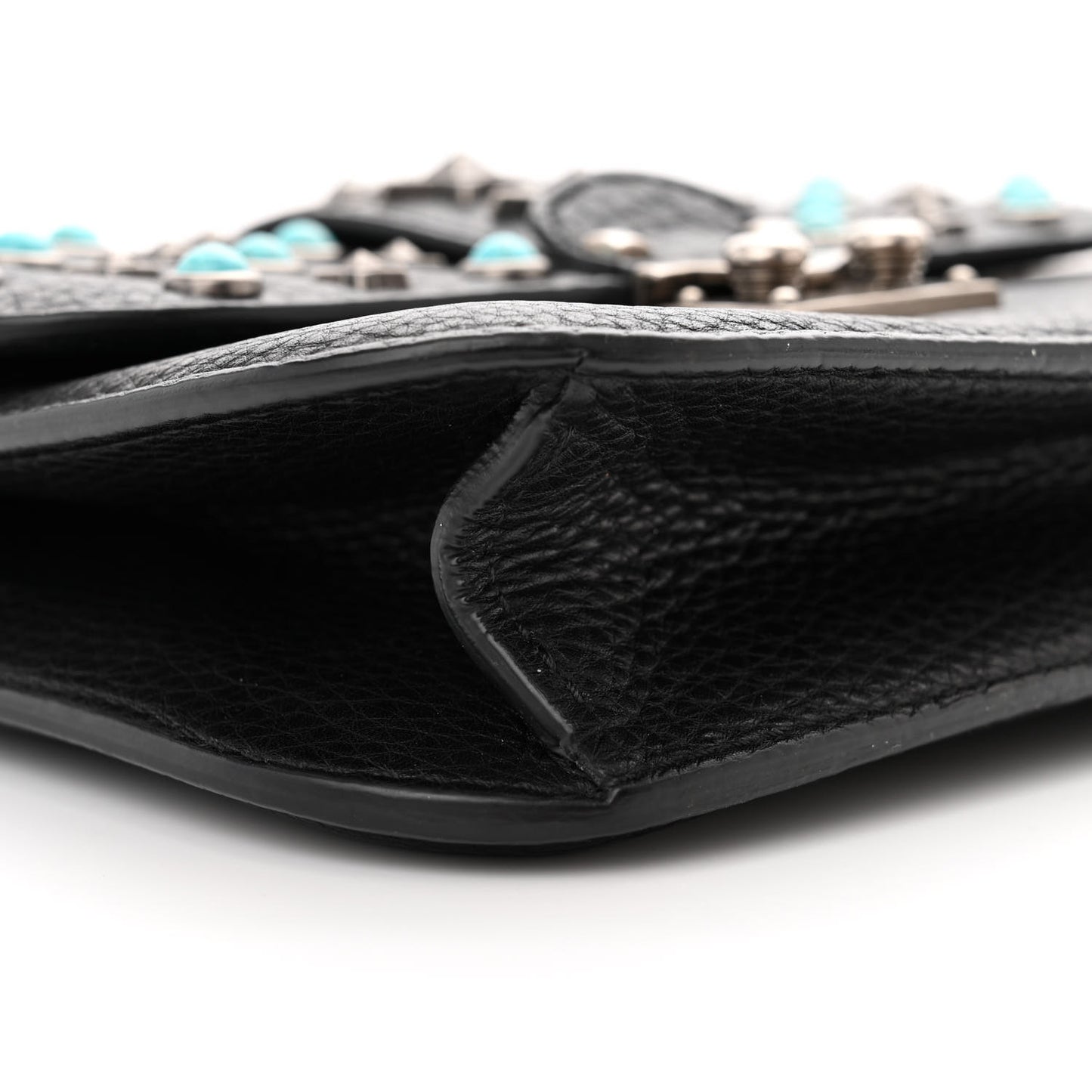 Pebbled Calfskin Star Studded Small Lock Flap Black