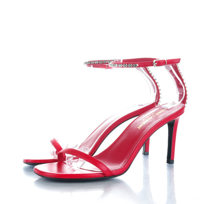 Saint Laurent Crystal Calfskin Kate Ankle Strap Sandals 36 Red 3 of 7