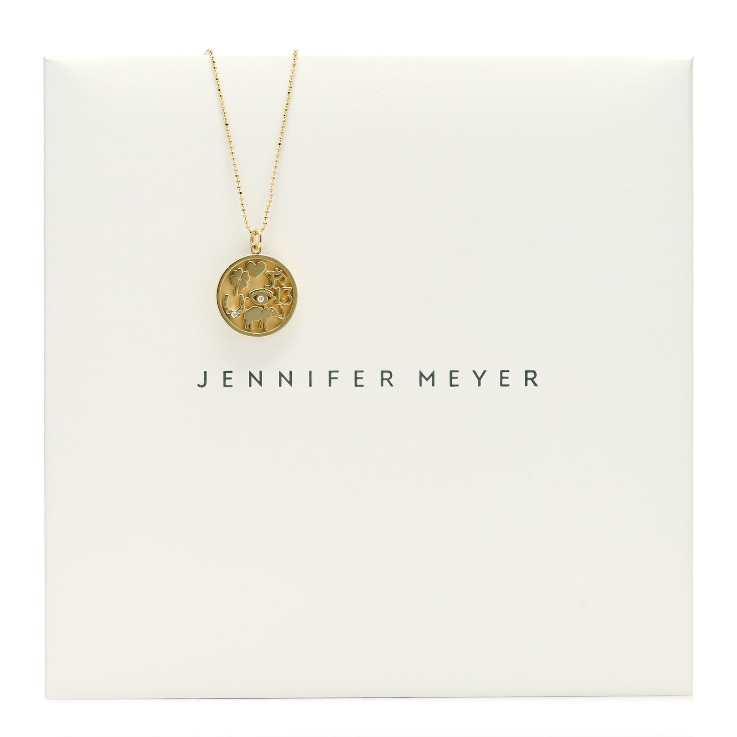 18K Yellow Gold Diamond Good Luck Pendant Necklace