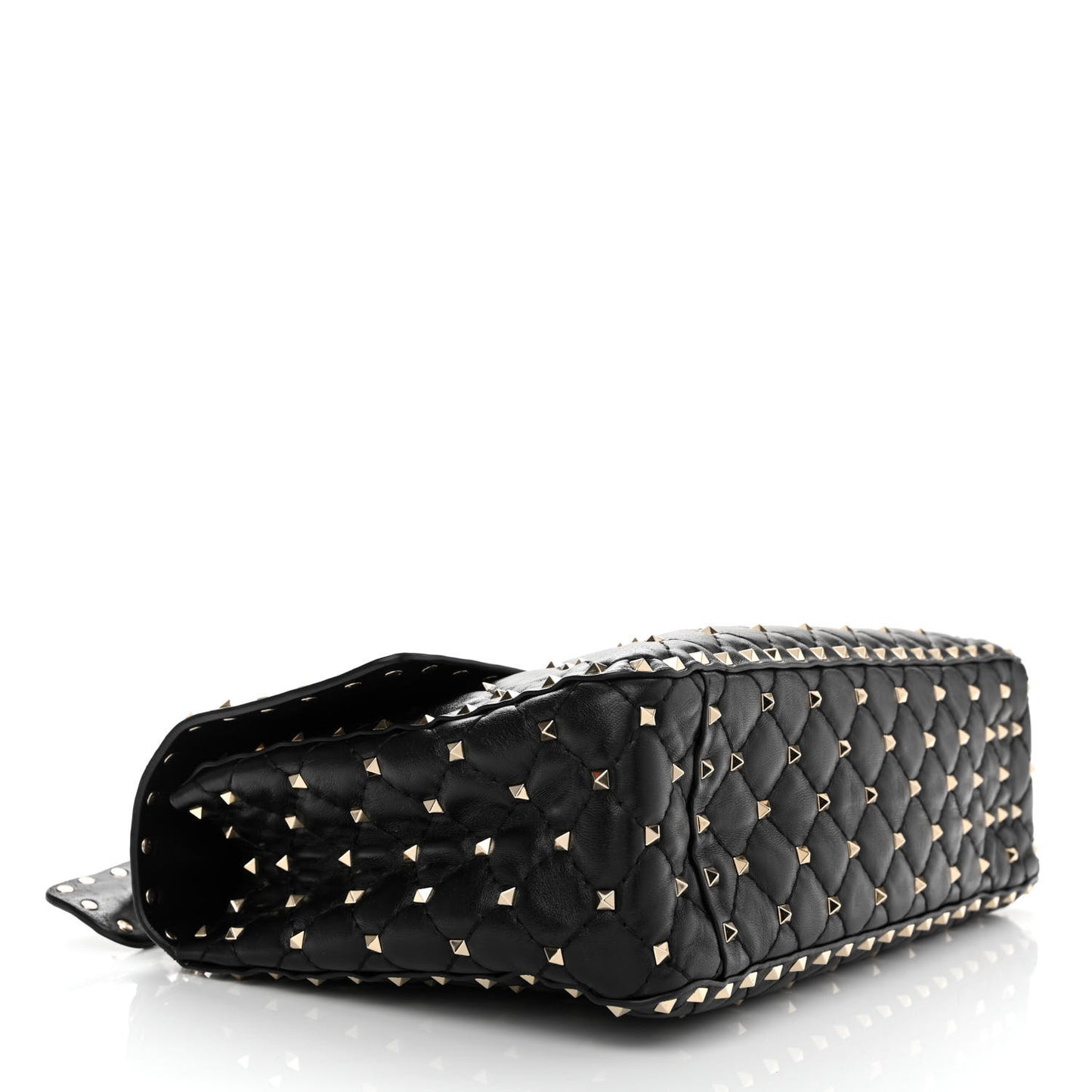 Lambskin Large Rockstud Spike Shoulder Bag Black