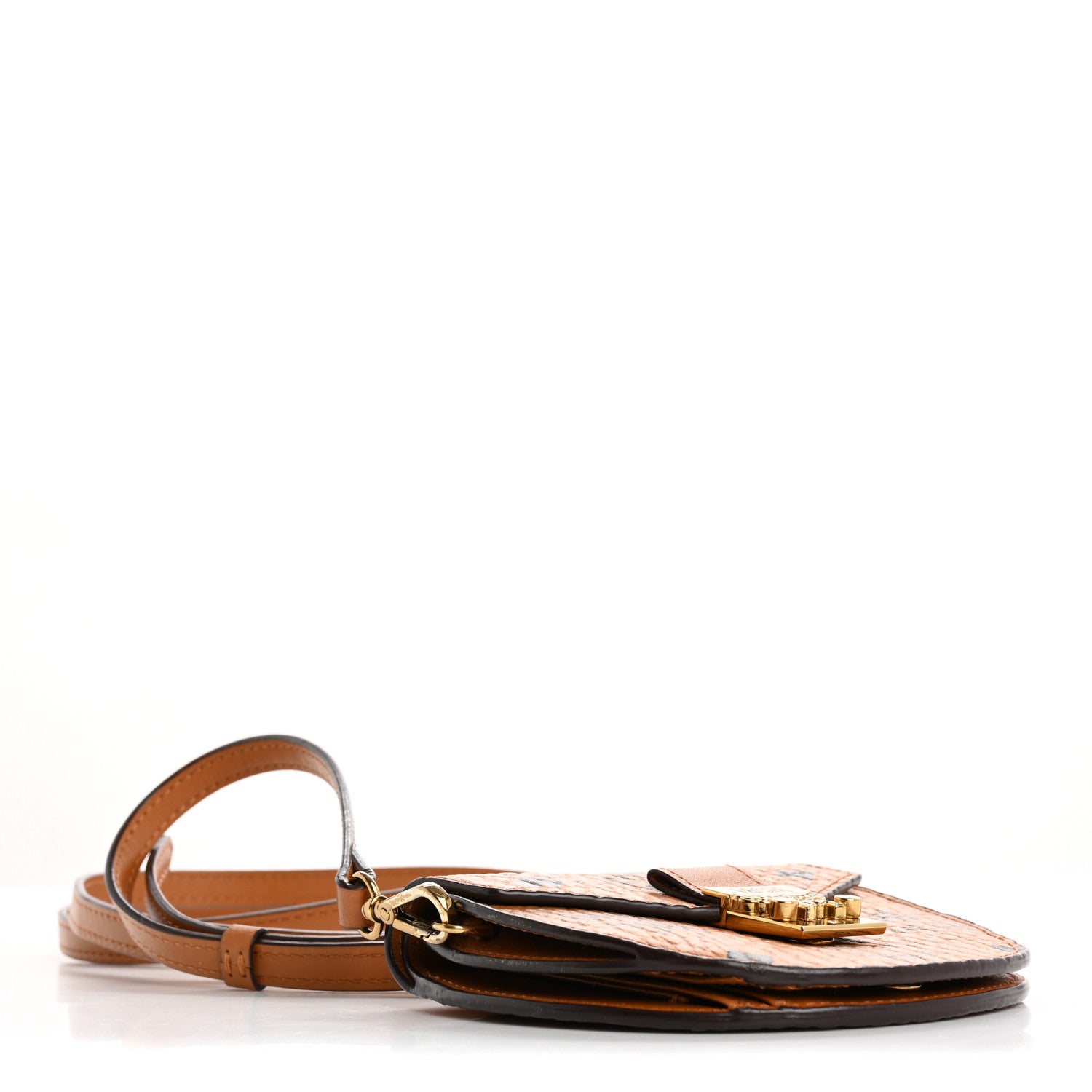 MCM Visetos Small Patricia Round Crossbody Wallet Cognac 4 of 12