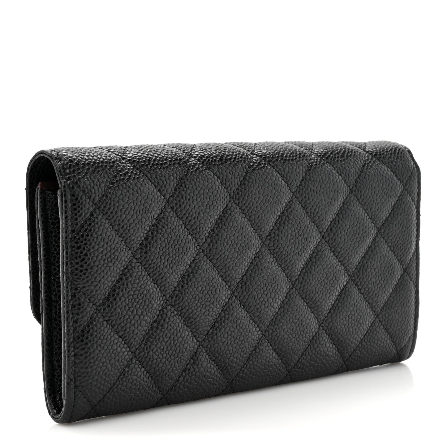 Caviar Quilted Large Gusset Flap Wallet Black