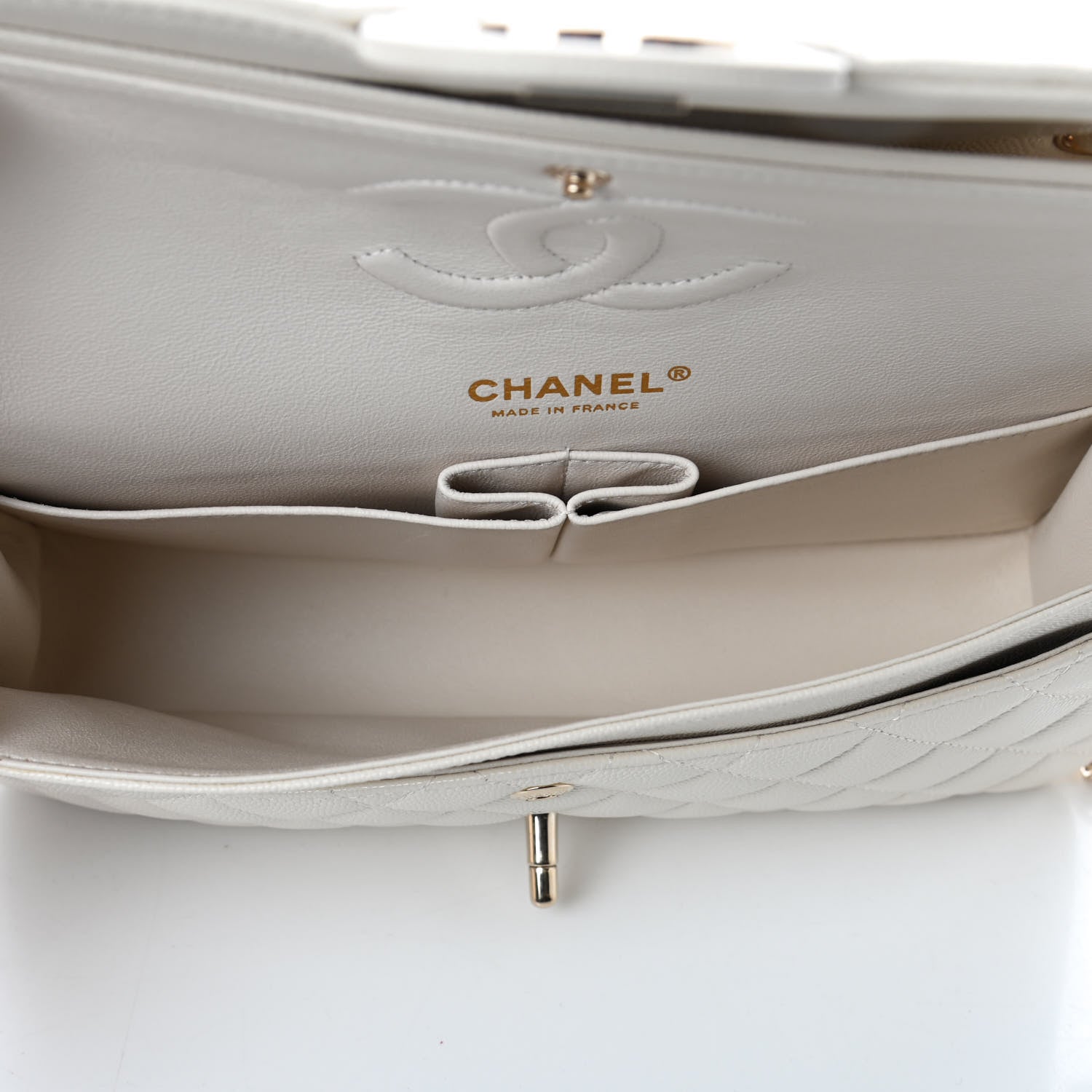 Chanel Caviar Quilted Medium Double Flap White 8 of 17