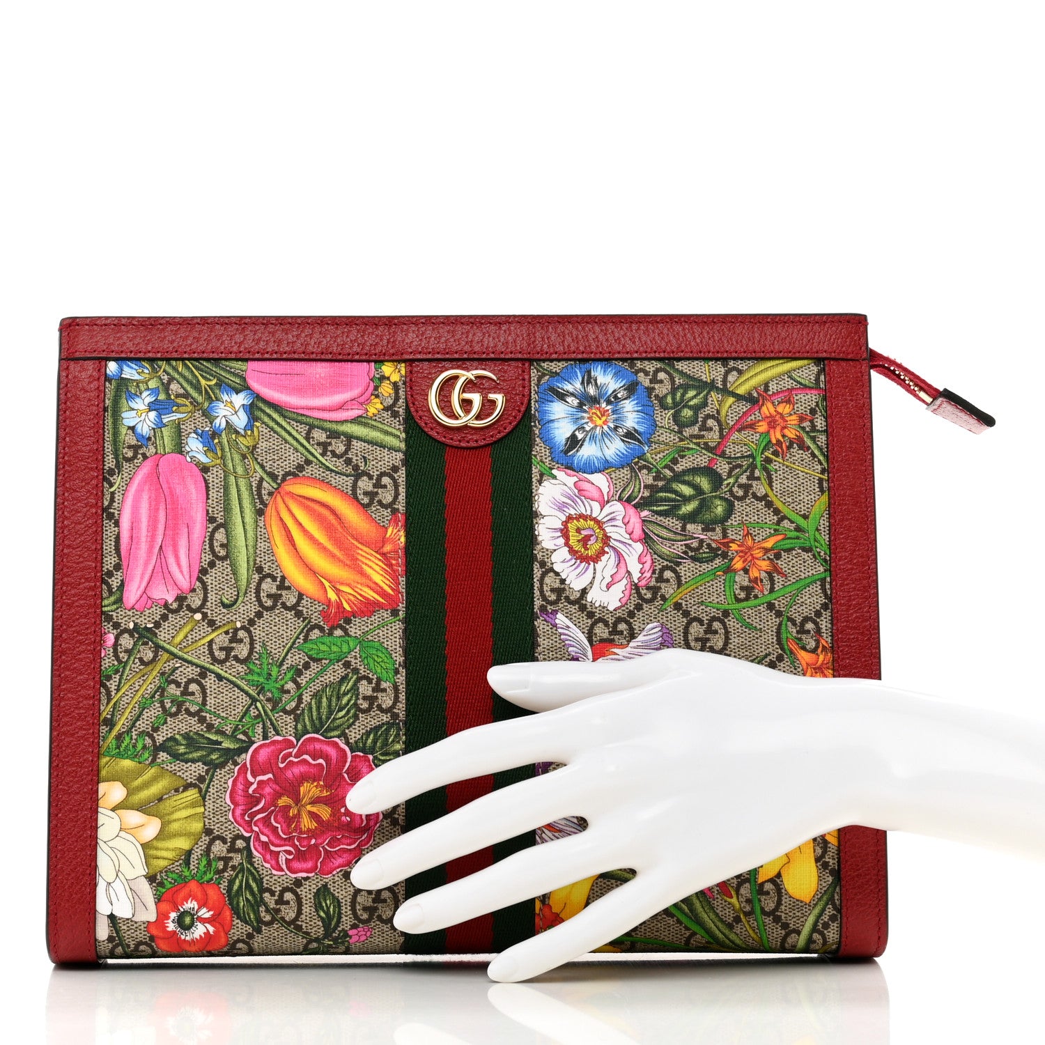 Gucci GG Supreme Monogram Flora Web Ophidia Pouch Red 2 of 7