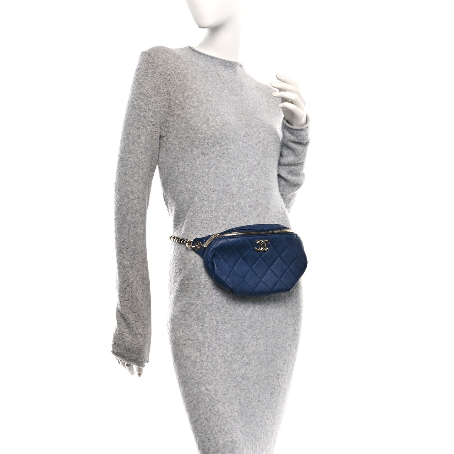 Lambskin  Quilted Resin Bi-Color Waist Bag Fanny Pack Navy Blue