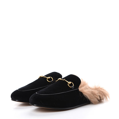 Gucci Velvet Fur Womens Princetown Slippers 39 Black 3 of 8