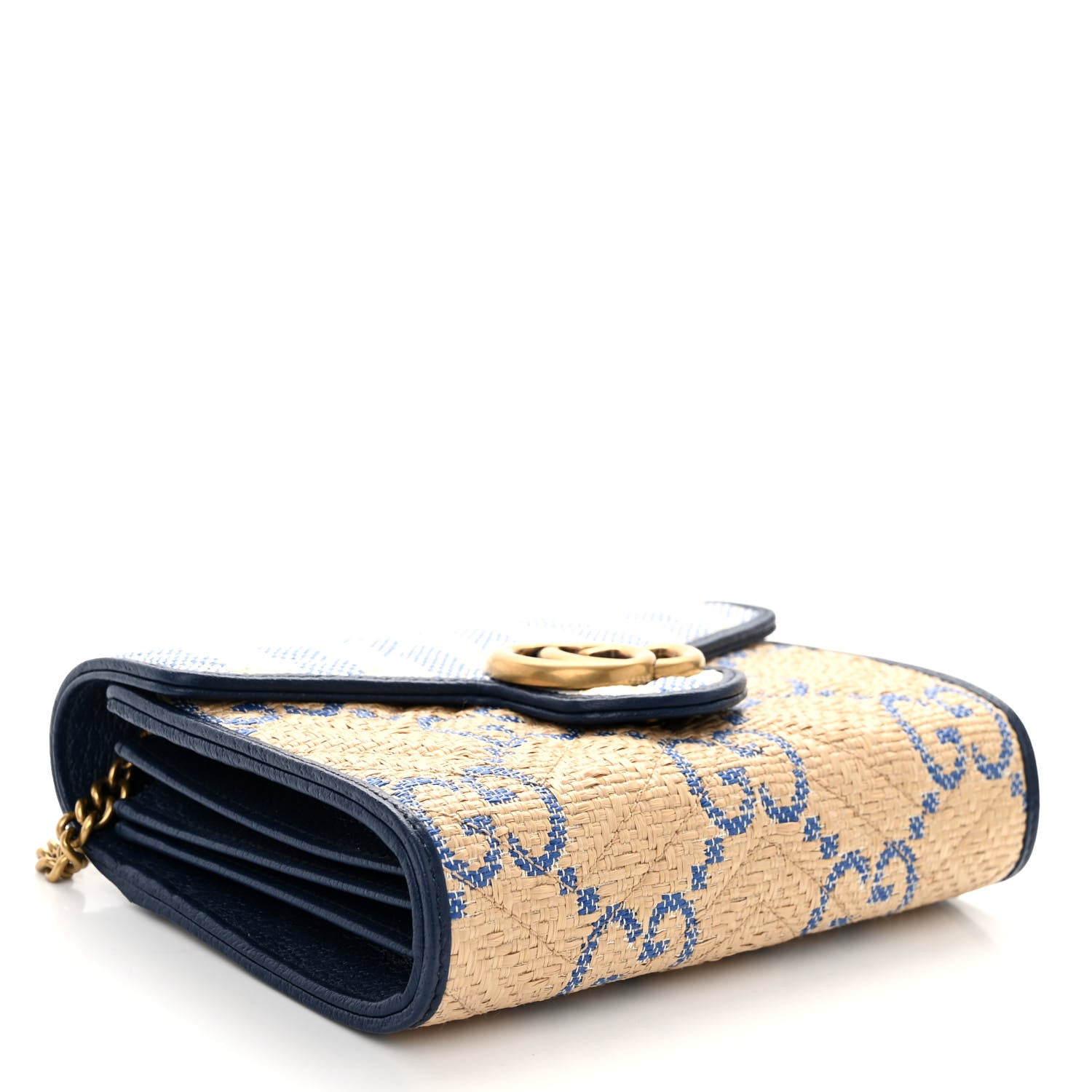 Gucci Raffia GG Monogram Matelasse GG Marmont Chain Wallet Mystic White Royale Natural 4 of 11