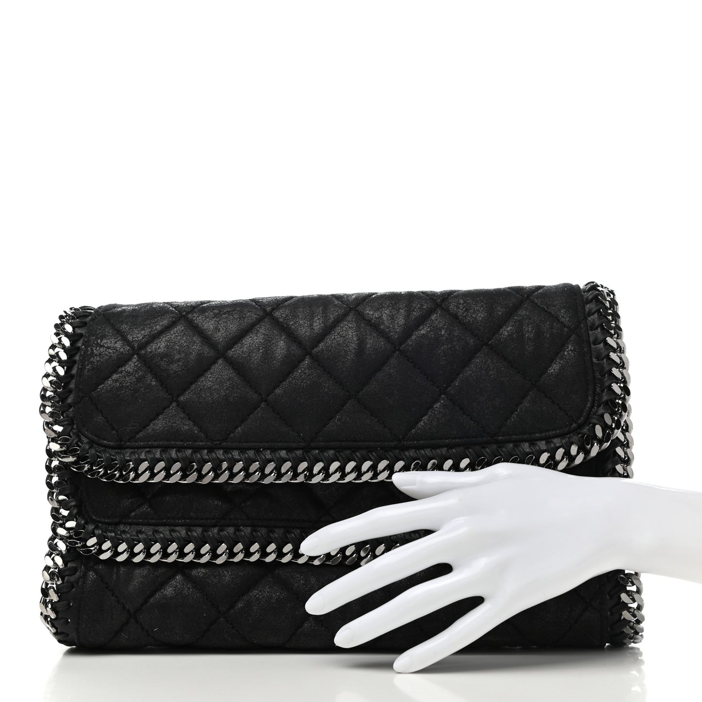 Shaggy Deer Quilted Falabella Fold Over Clutch Black